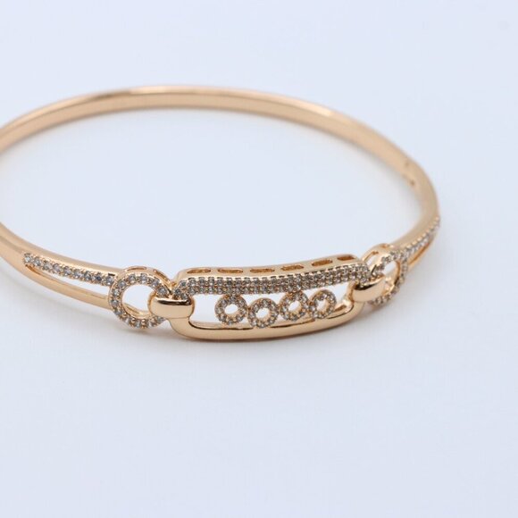 Radiant Oval Link Rose Gold Bangle with CZ Accents, XPBL0444 - Picture 2 of 12